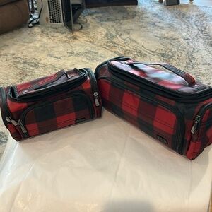Lug ￼ trolley, and mini trolley cosmetic bags lined with plastic redblack plaid